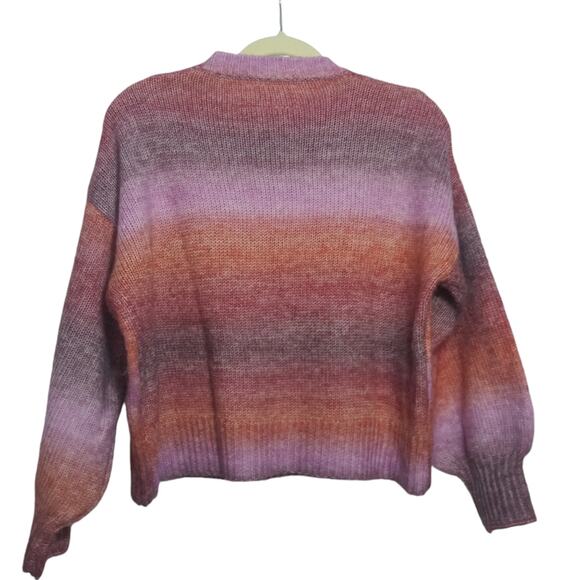 Pink Martini Twilight Sweater Multi Color Ombre Puff Sleeve Soft Wool Size Small - Picture 2 of 7